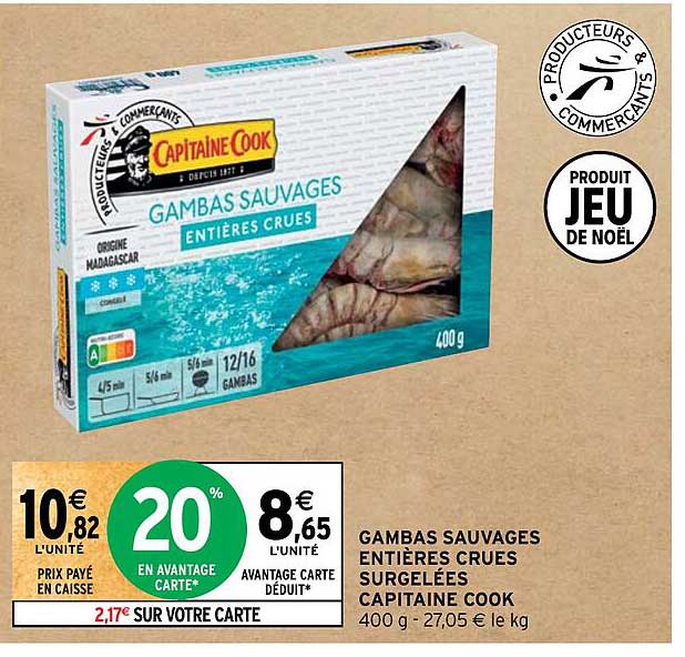 gambas sauvages entières crues surgelées capitaine cook
