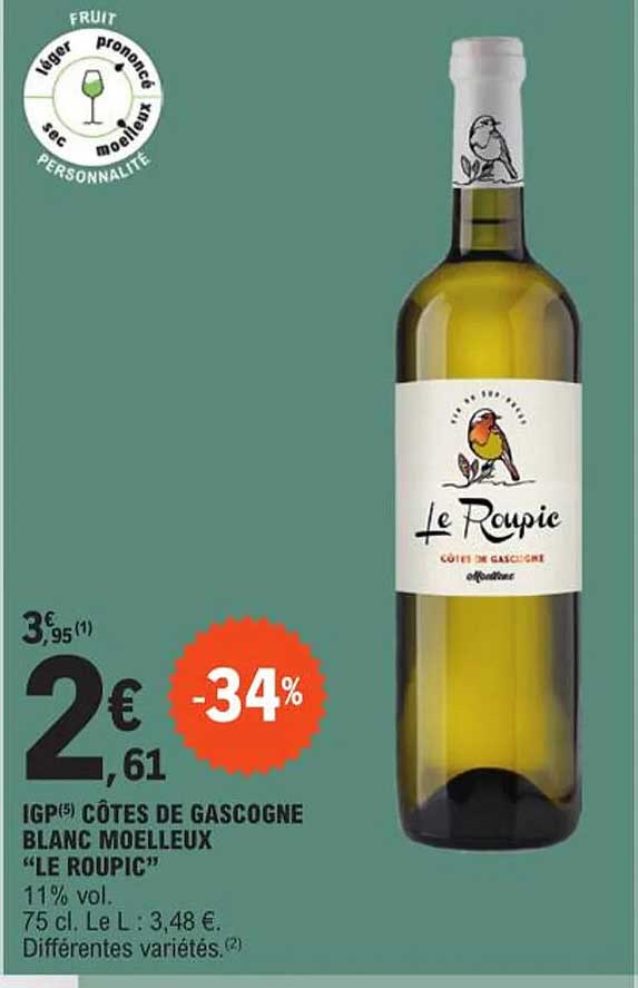 igp côtes de gascogne blanc moelleux "le roupic"