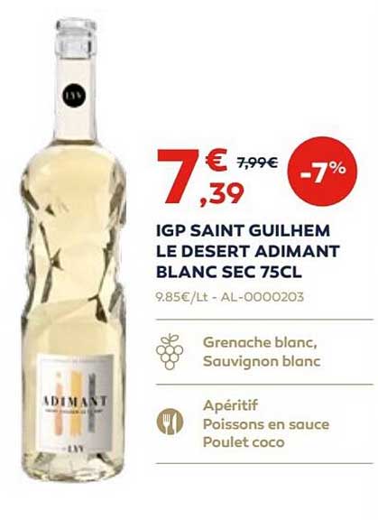 igp saint guilhem le desert adimant blanc sec 75 cl