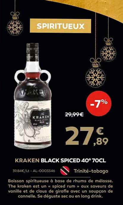 kraken black spiced 40° 70 cl