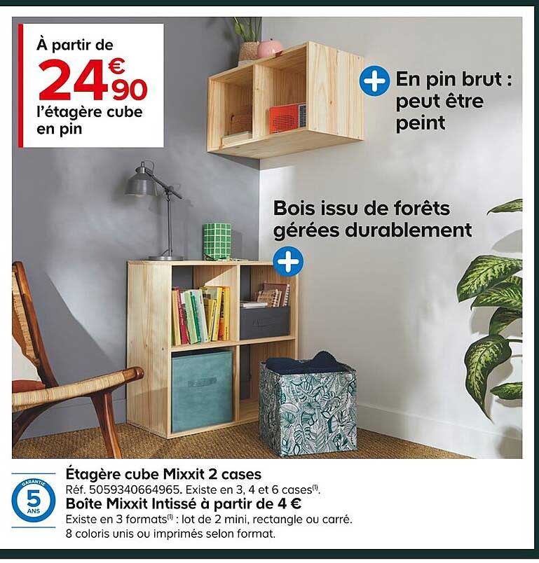 l'étagère cube en pin mixxit 2 cases
