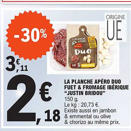 la planche apéro duo fuet & fromage ibérique "justin bridou"