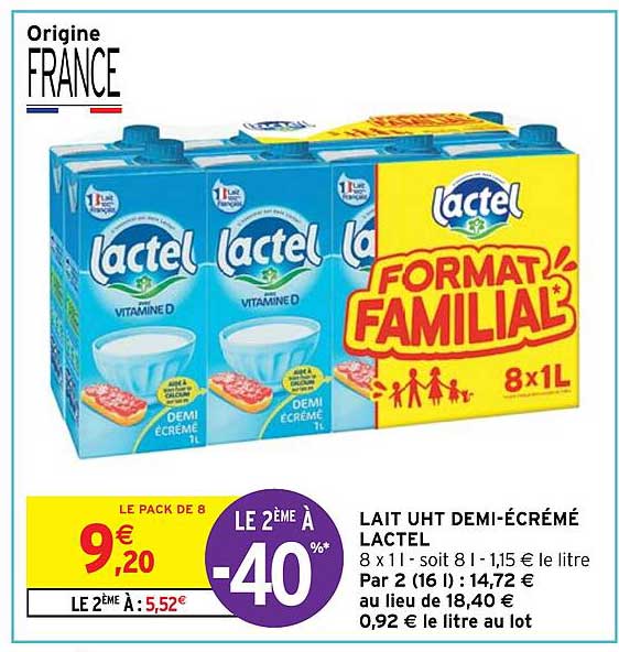 lait uht demi-écrémé lactel
