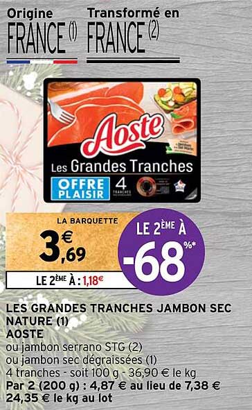 les grandes tranches jambon sec nature aoste