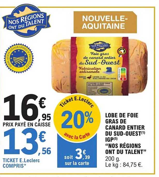 lobe de foie gras de canard entier du sudss-ouest igp "nos régions ont du talent"