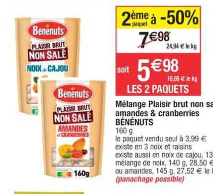 mélange plaisir brut non salé amandes & cranberries bénénuts