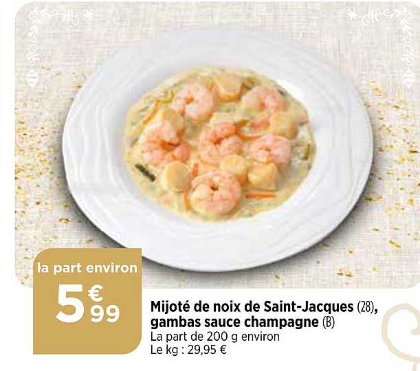 mijoté de noix de saint-jacques, gambas sauce champagne