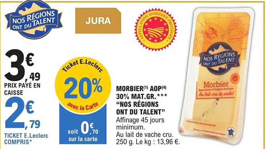 morbier aop 30% mat. gr. "nos régions ont du talent"
