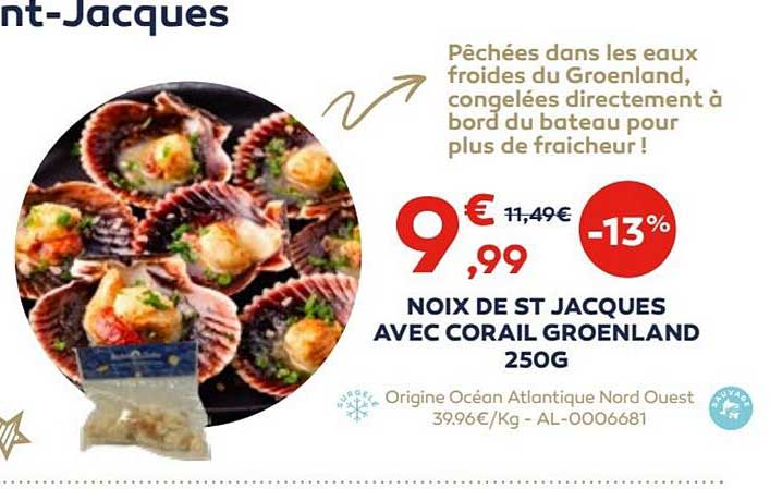 noix de st jacques avec corail groenland 250 g