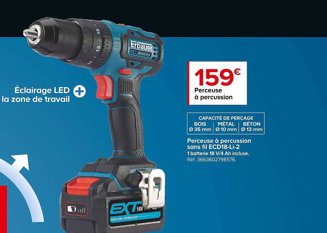 Perceuse à Percussion Sans Fil Ecd18-li 2 Erbauer