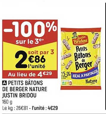 petits bâtons de berger nature justin bridou