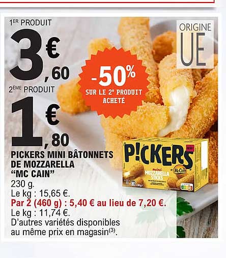 pickers mini bâtonnets de mozzarella "mc cain"