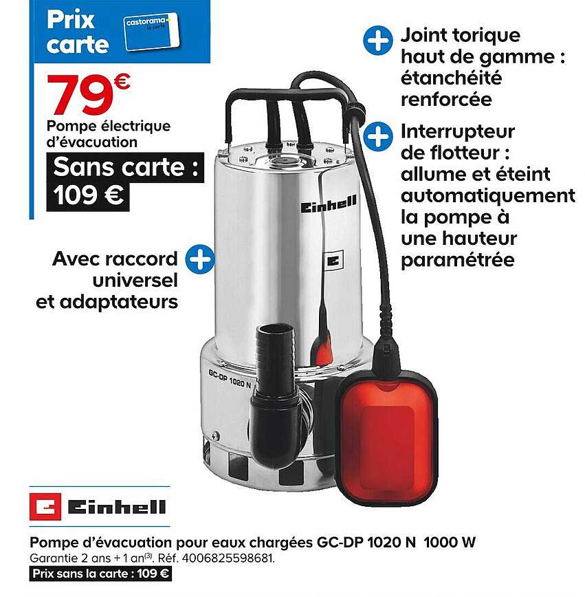 pompe électrique d'évacuation pour eaux chargées gc-dp 1020 n 1000 w einhell