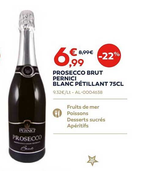 prosecco brut pernici blanc pétillant 75 cl