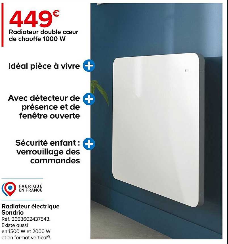 radiateur double cœur de chauffe 1000 w électrique sondrio