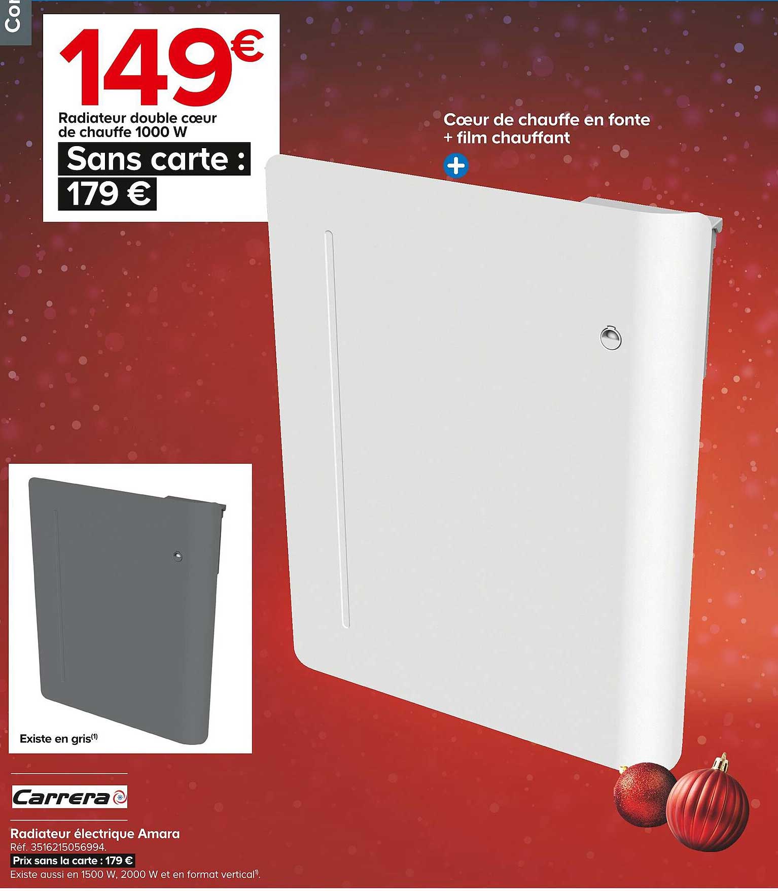 radiateur électrique amara double coeur de chauffe 1000 w carrera