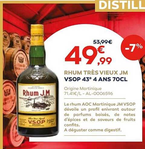 rhum très vieux jm vsop 43° 4 ans 70 cl