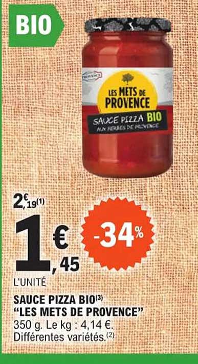sauce pizza bio "les mets de provence"