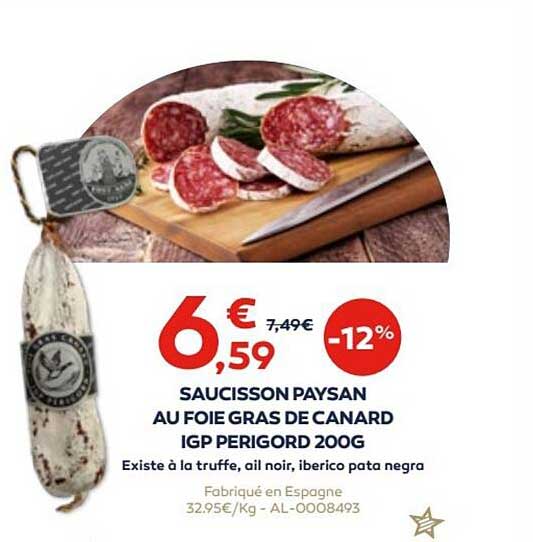 saucisson paysan au foie gras de canard igp perigord 200 g