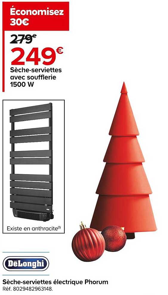 sèche-serviettes avec soufflerie 1500 w électrique phorum dëlonghi