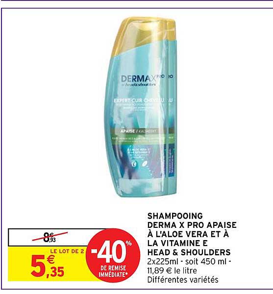 shampooing derma x pro apaise à l'aloe vera et à la vitamine e head & shoulders