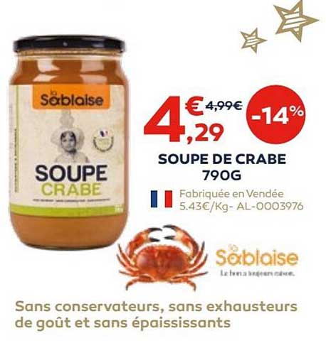 soupe  de crabe 790 g la sablaise