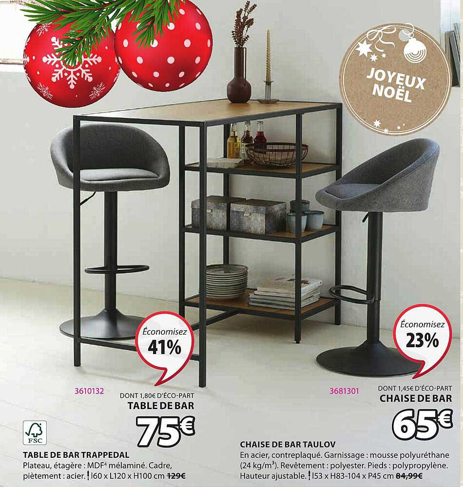 Table De Bar Trappedal, Chaise De Bar Taulov, Chaise De Bar