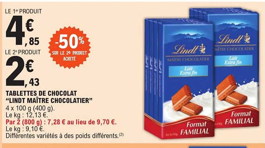 tablettes de chocolat "lindt maître chocolatier"