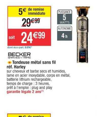 tondeuse métal sans fil harley becker