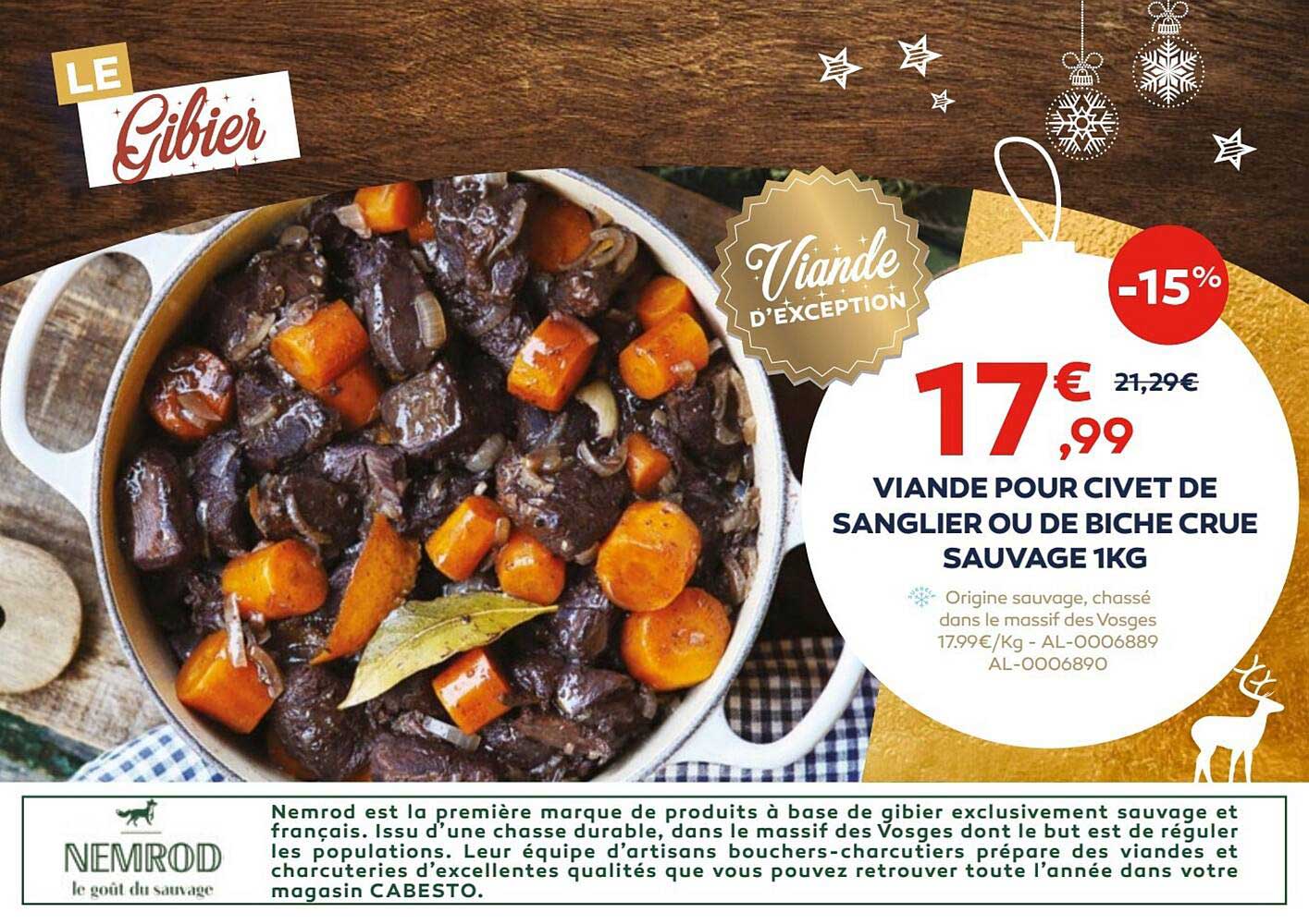 viande pour civet de sanglier ou de biche crue sauvage