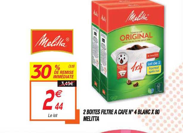 2 boites filtre à café n° 4 blanc x 80 melitta 30% de remise immédiate