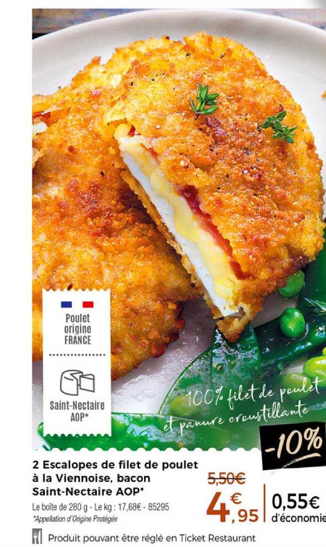 2 escalopes de filet de poulet à la viennoise, bacon saint-nectaire aop