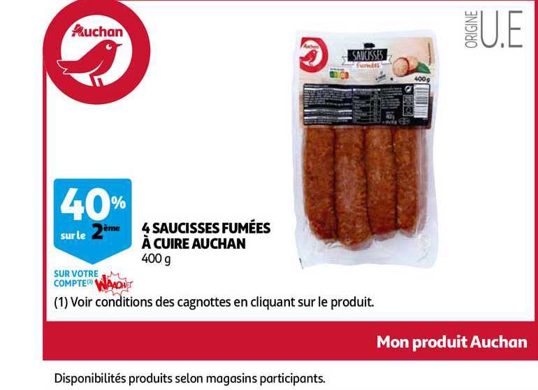 4 Saucisses Fumées à Cuire Auchan