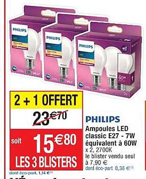 ampoules led classic e27 - 7w équivalent à 60w philips