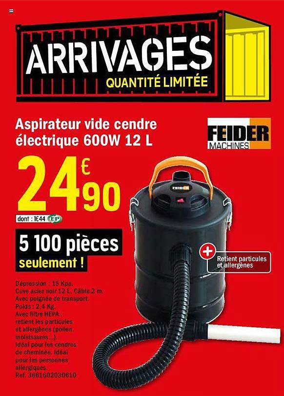 aspirateur vide cendre électrique 600w 12l feider machines
