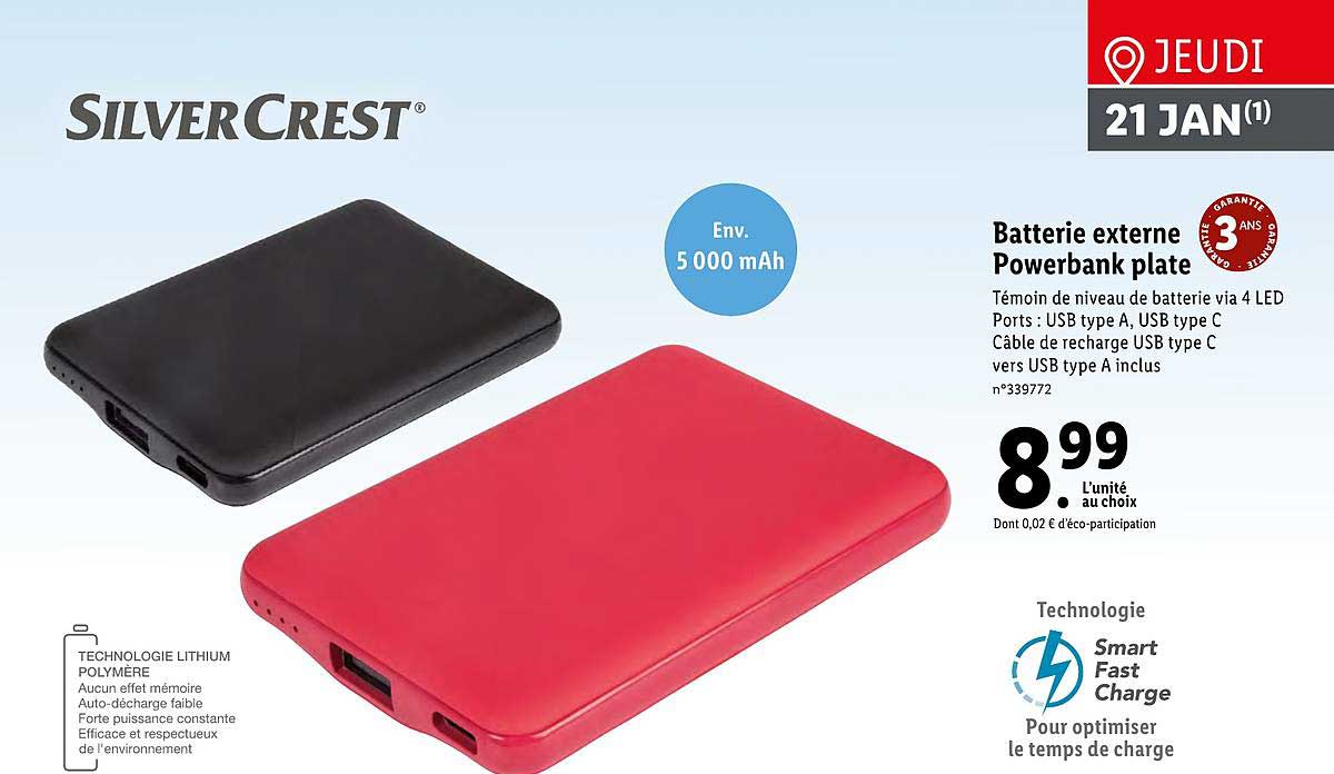 batterie externe powerbank plate silver crest