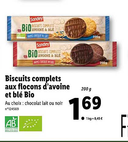 biscuits complets aux flocons d'avoine et blé bio