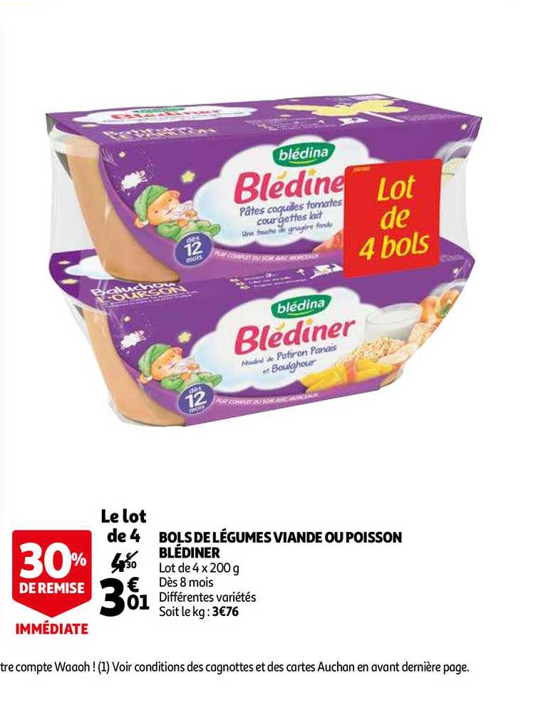 bols légumes viande ou poisson blédiner 30% de remise immédiate