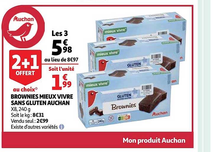 Brownies Mieux Vivre Sans Gluten 2+1 Offert Au Choix