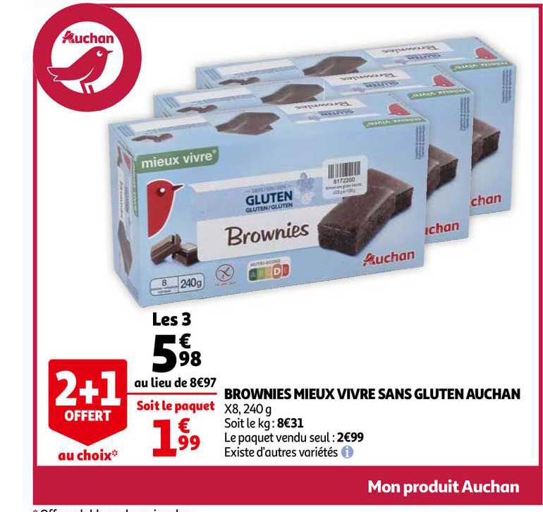 brownies mieux vivre sans gluten 2+1 offert au choix