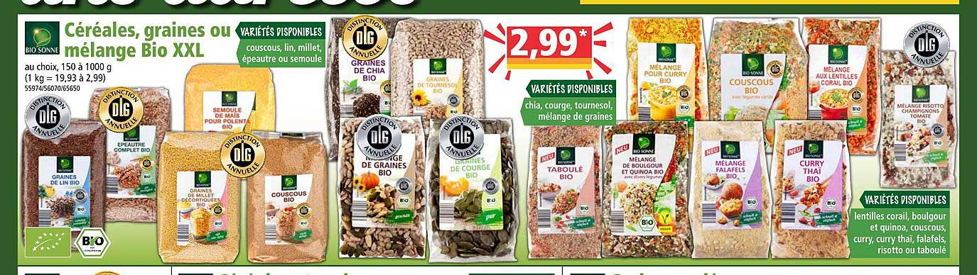 céréales, graines ou mélange bio xxl bio sonne