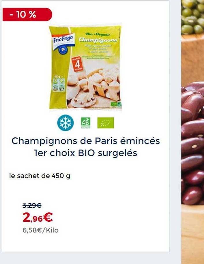 champignons de paris émincés 1er choix bio surgelés