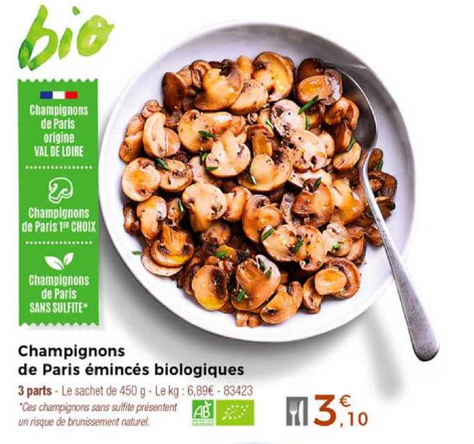 Champignons De Paris émincés Biologiques