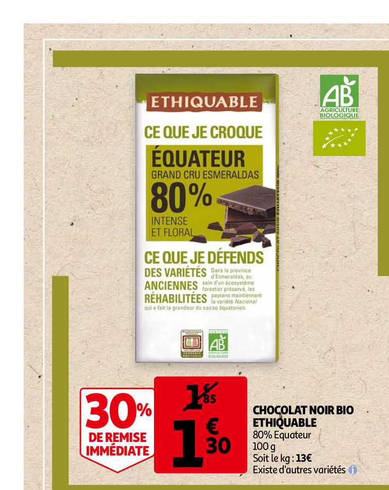 Chocolat Noir Bio Ethiquable 30% De Remise Immédiate