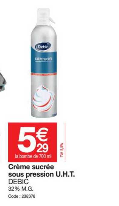 crème sucrée sous pression u.h.t. debic