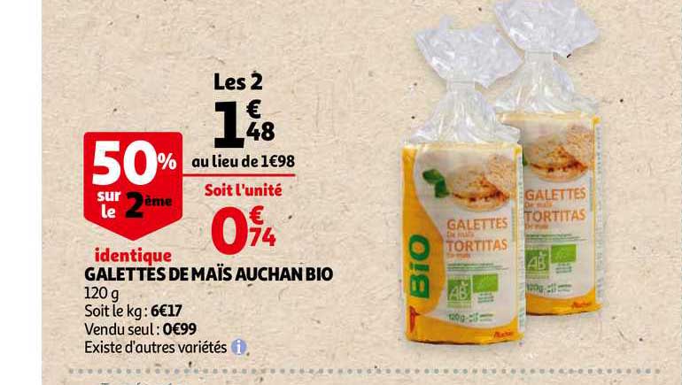 galettes de maïs auchan bio 50% sur le 2ème identique