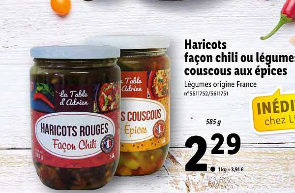 haricots façon chili ou légumes couscous aux épices