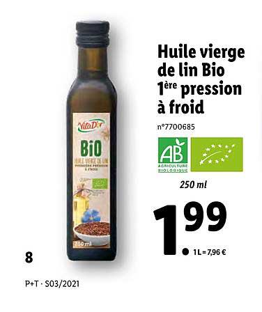 huile vierge de lin bio 1ère pression à froid vita d'or