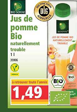 jus de pomme bio naturellement trouble bio sonne