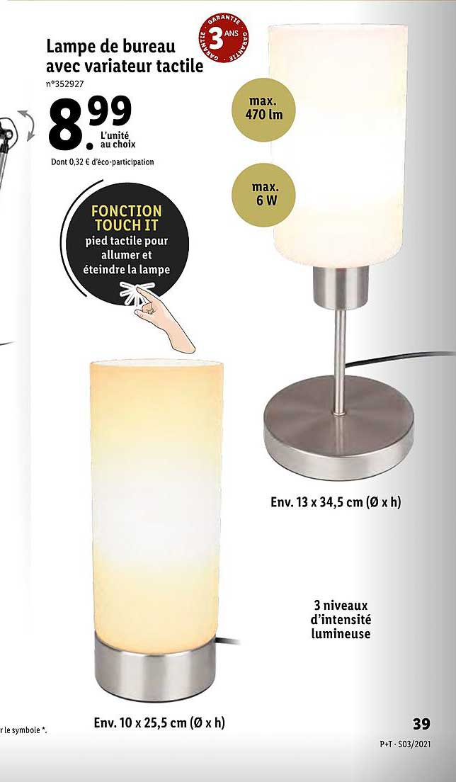 lampe de bureau avec variation tactile